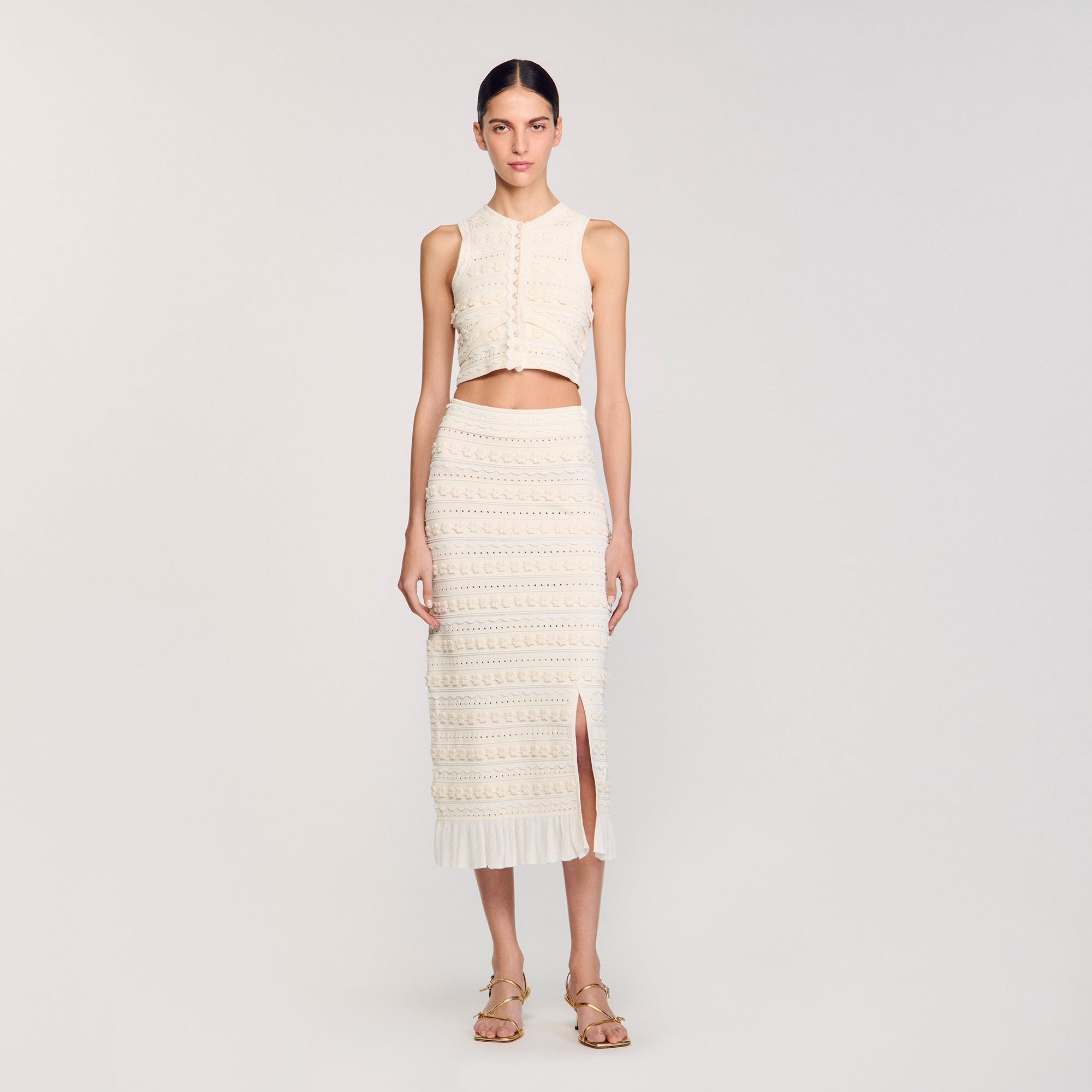 Maxi skirt with crochet detailing Ecru Sandro Women