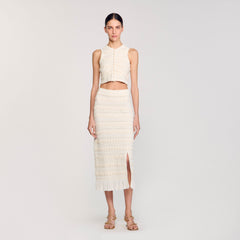 Maxi skirt with crochet detailing Ecru Sandro Women