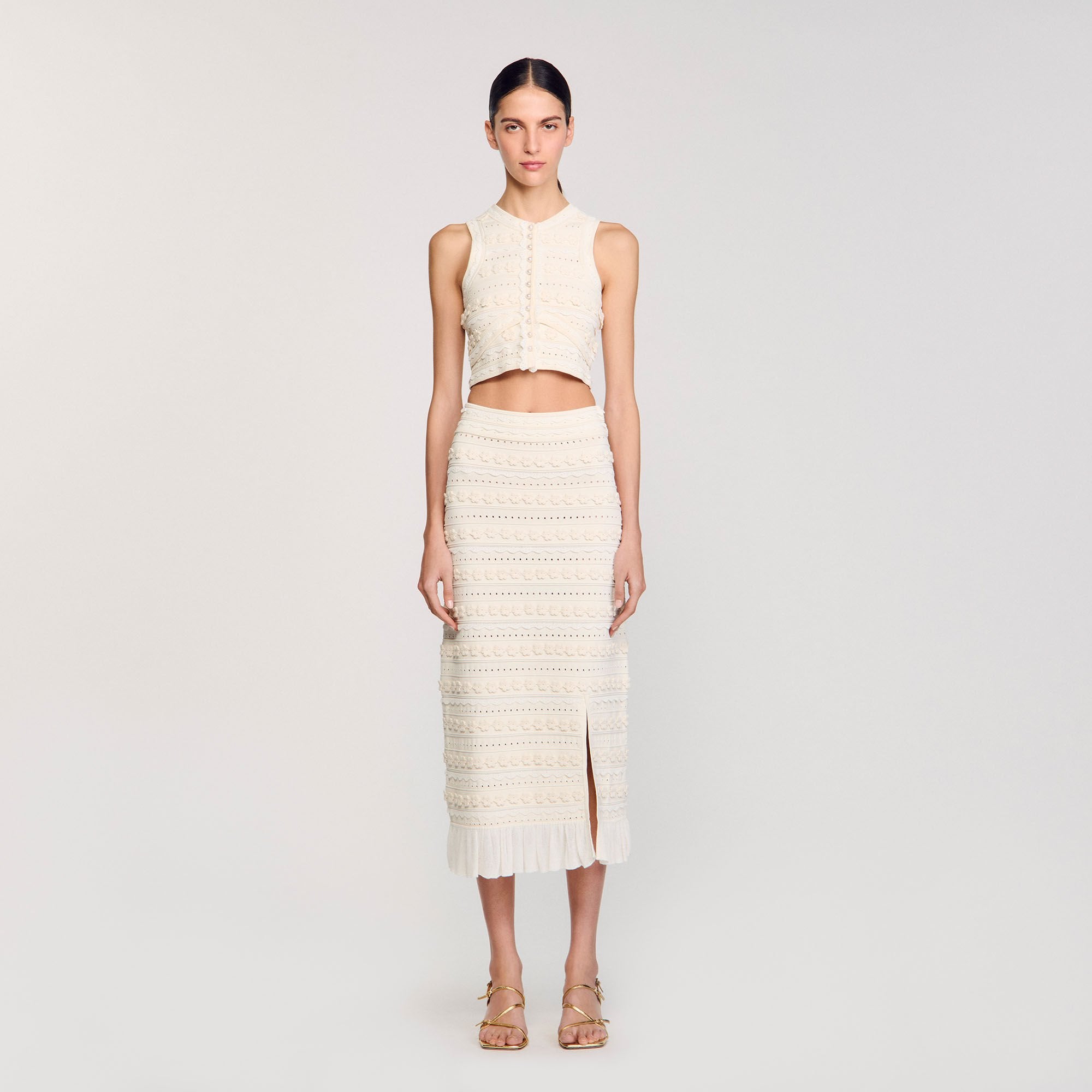 Maxi skirt with crochet detailing Ecru Sandro Women