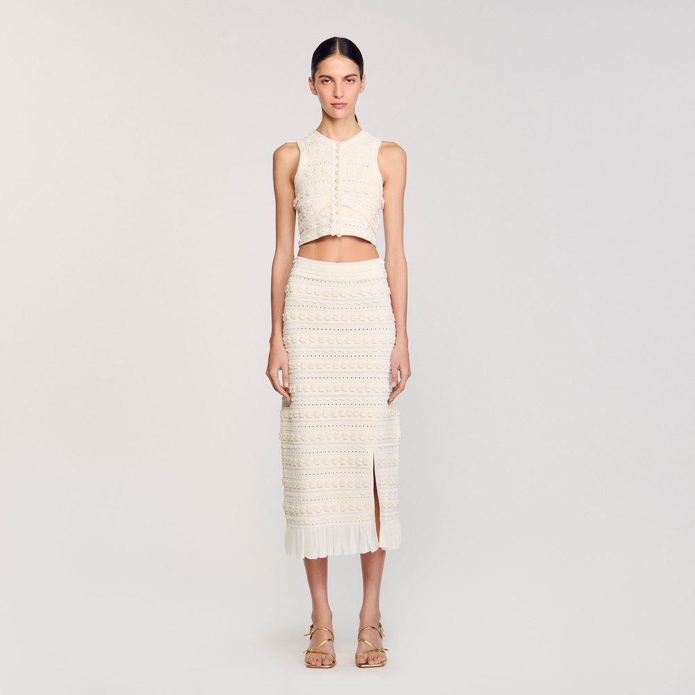 Maxi skirt with crochet detailing Ecru Sandro Women