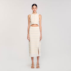 Maxi skirt with crochet detailing Ecru Sandro Women