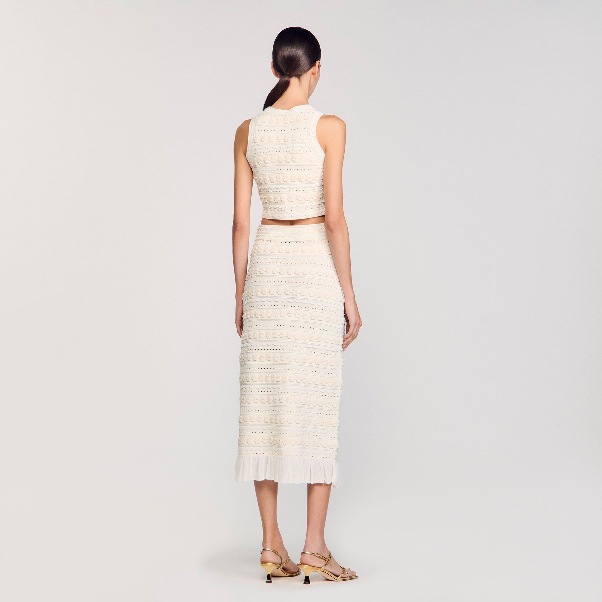 Maxi skirt with crochet detailing Ecru Sandro Women