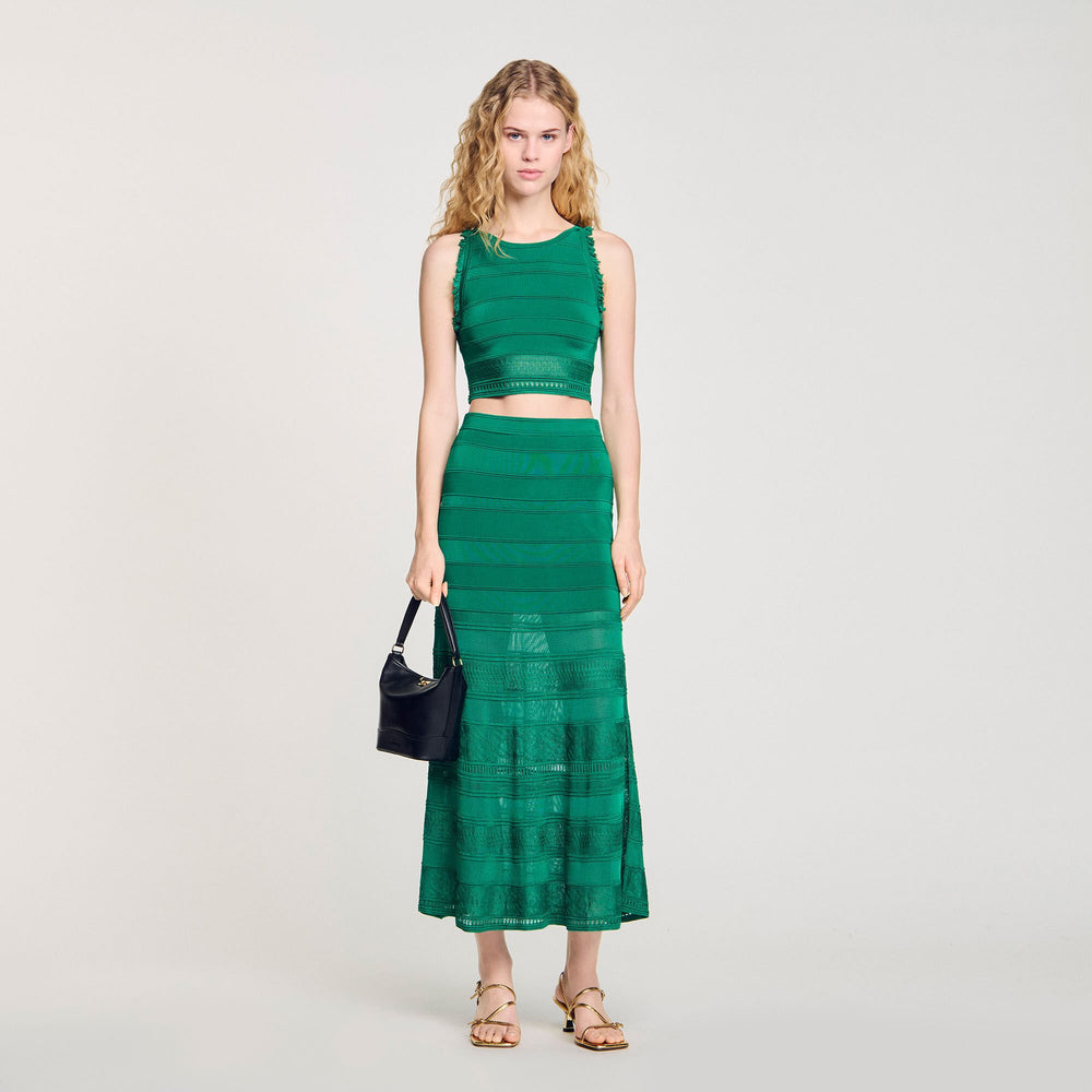 Maxi decorative knit skirt Emeuraude Green Sandro Women