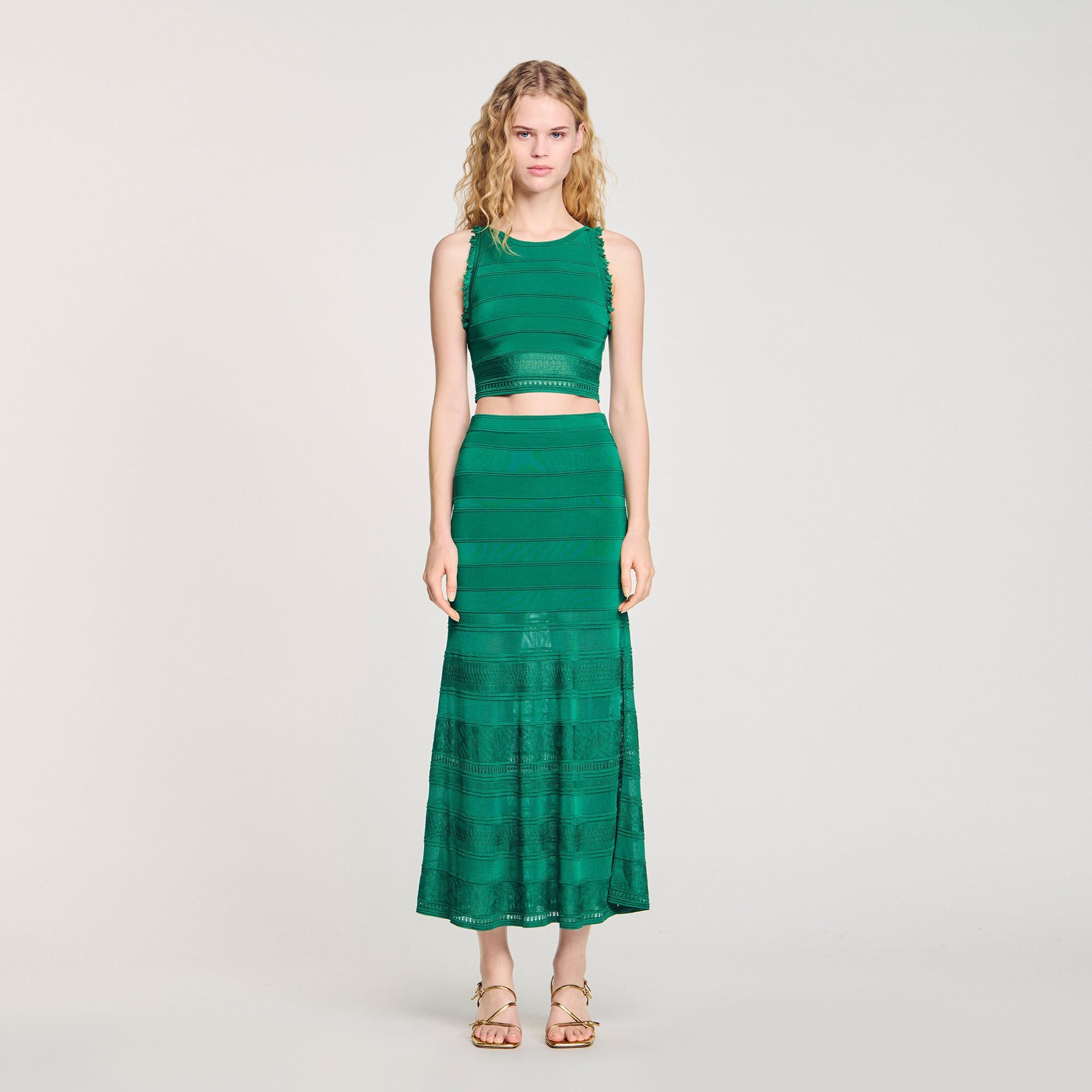 Maxi decorative knit skirt Emeuraude Green Sandro Women