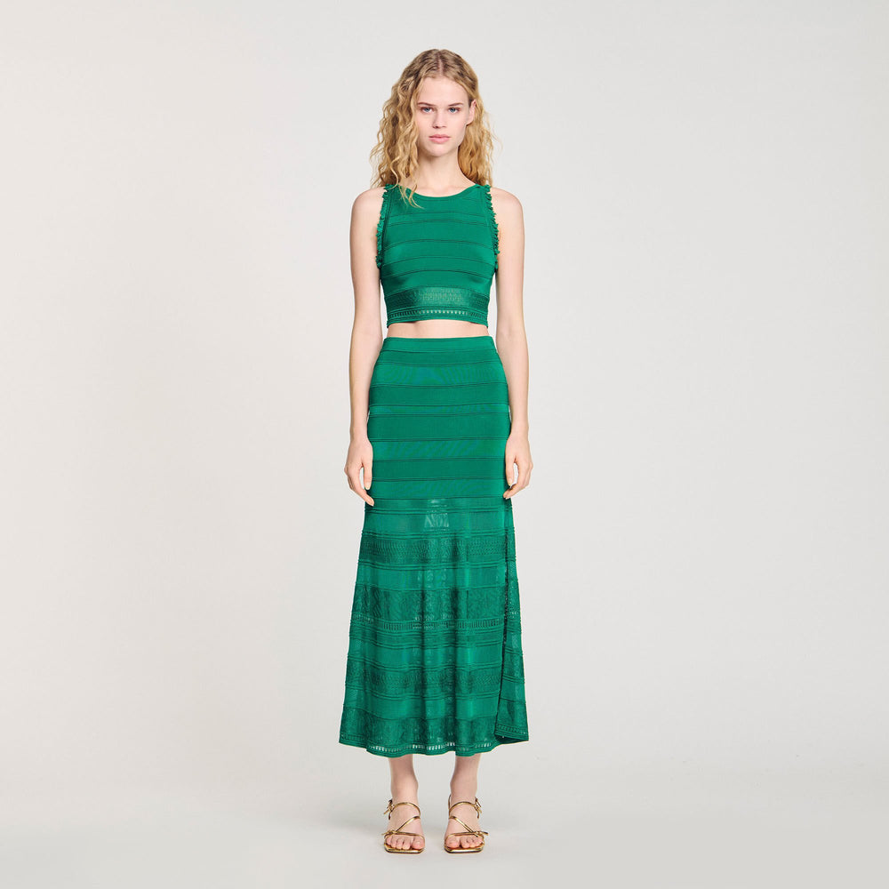 Maxi decorative knit skirt Emeuraude Green Sandro Women