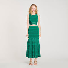 Maxi decorative knit skirt Emeuraude Green Sandro Women