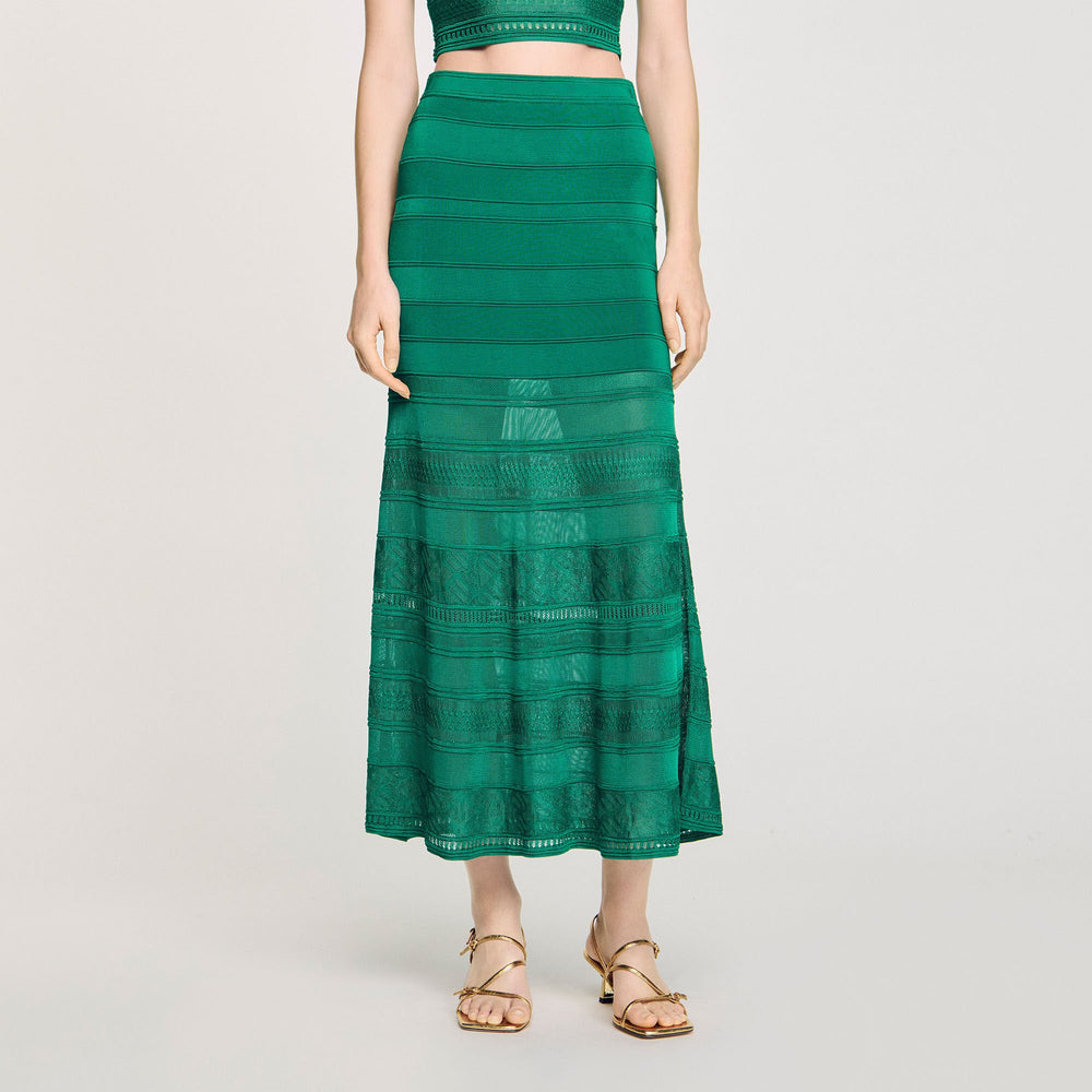 Maxi decorative knit skirt Emeuraude Green Sandro Women