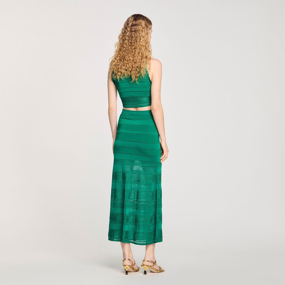 Maxi decorative knit skirt Emeuraude Green Sandro Women