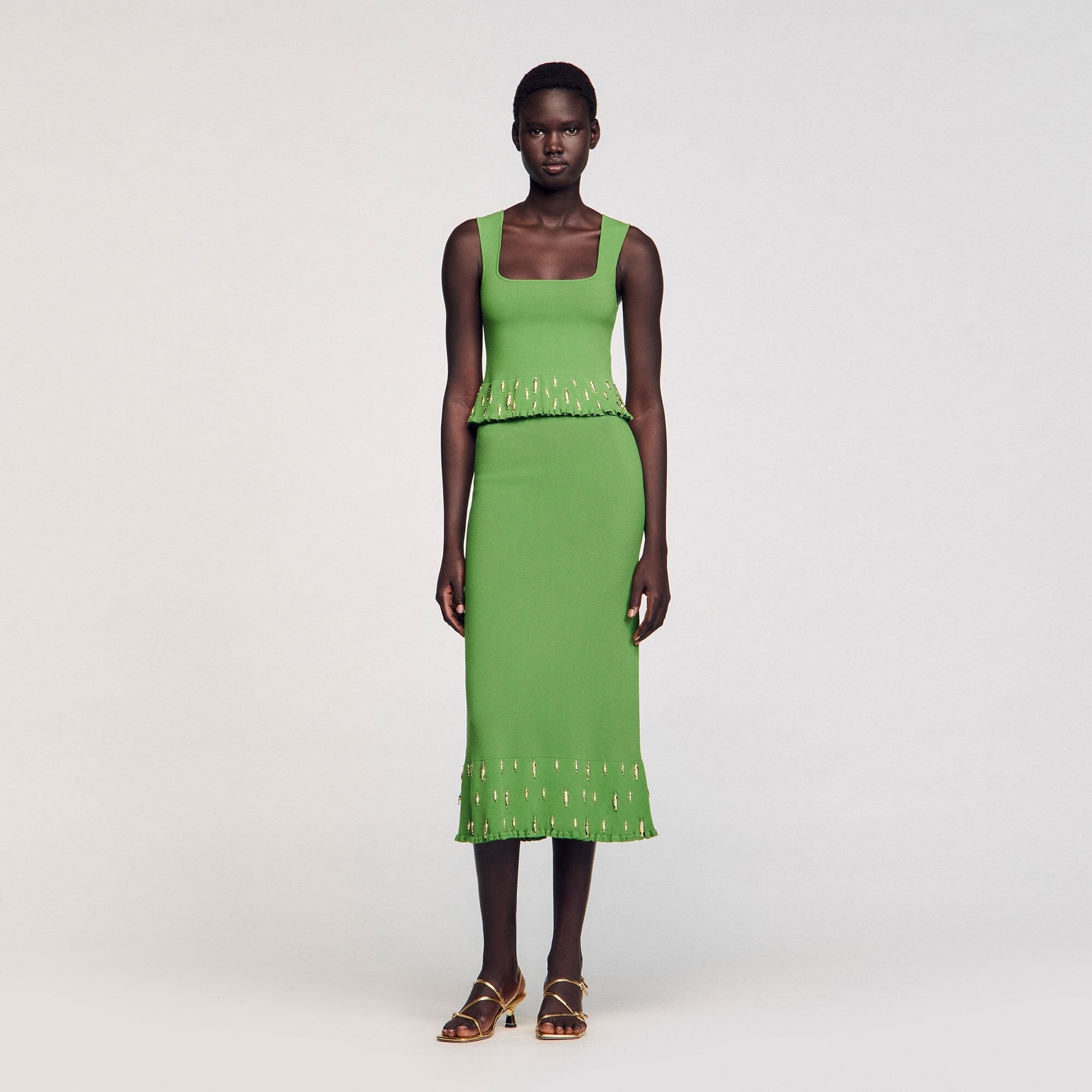 Maxi knit skirt with charms Green Sandro Women