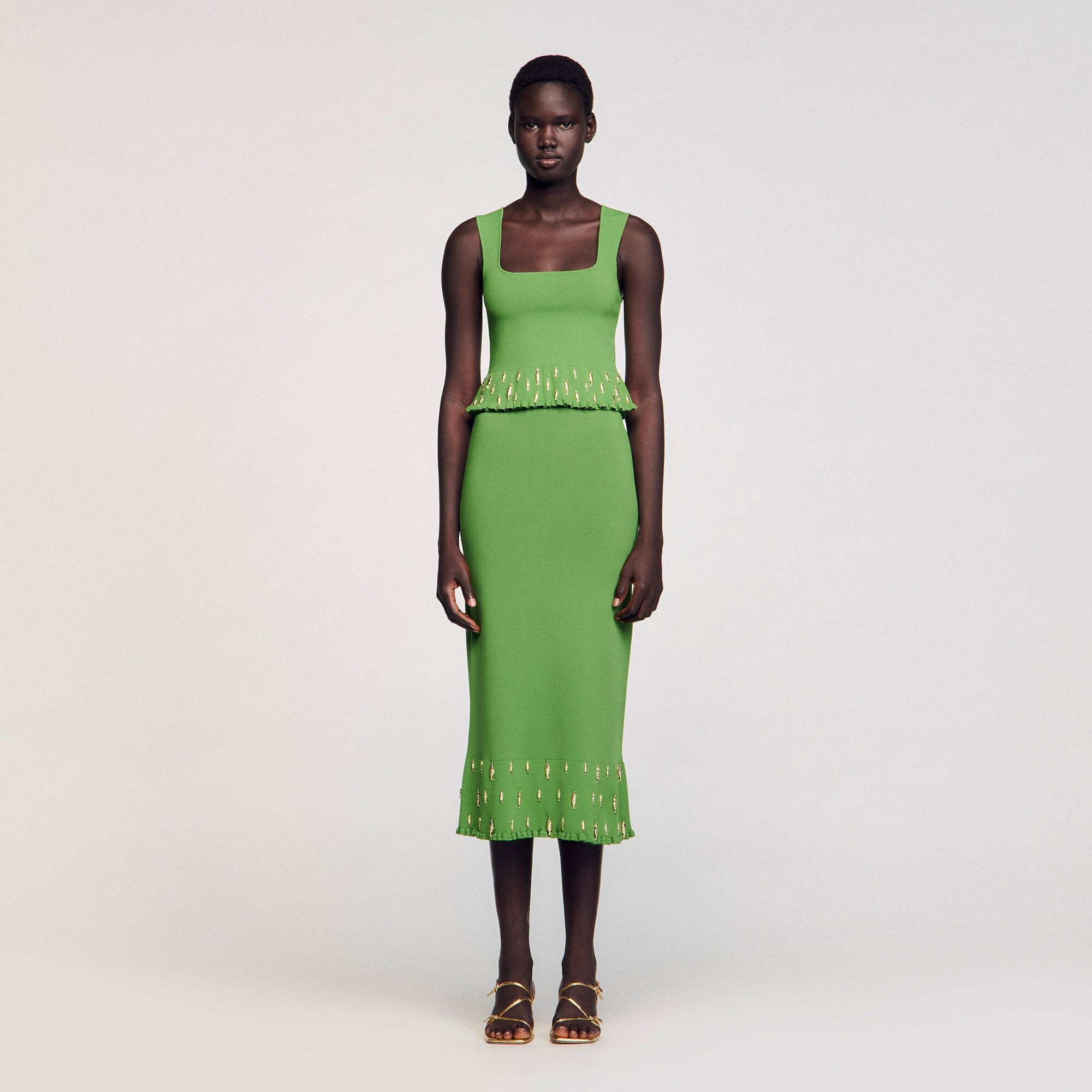 Maxi knit skirt with charms Green Sandro Women