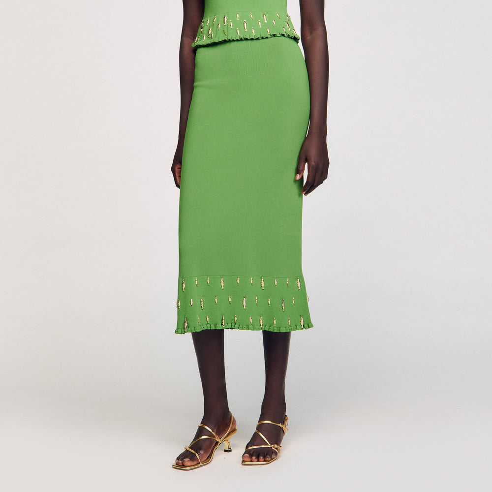 Maxi knit skirt with charms Green Sandro Women