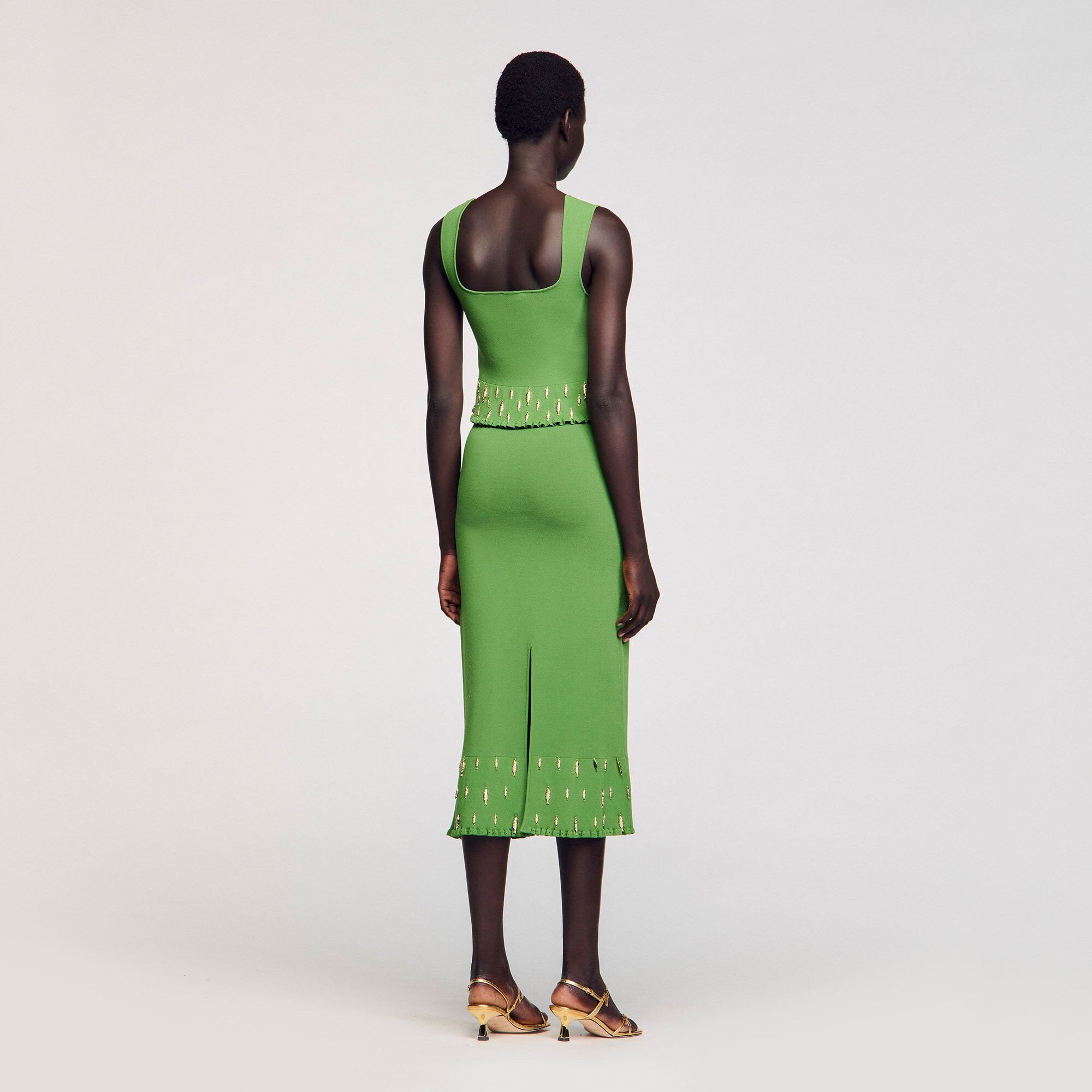 Maxi knit skirt with charms Green Sandro Women