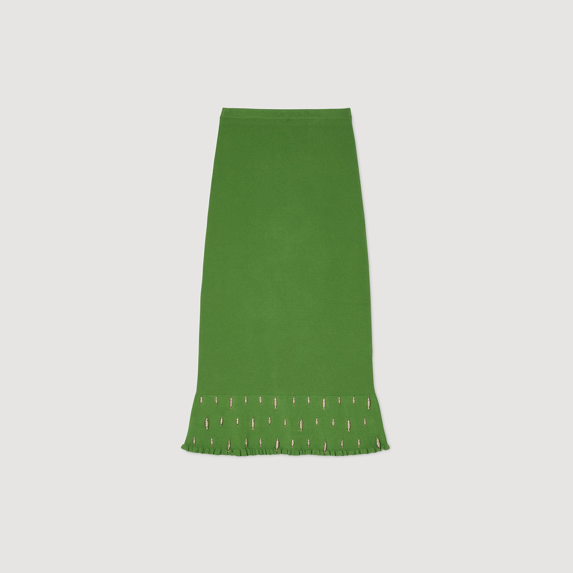 Maxi knit skirt with charms Green Sandro Women