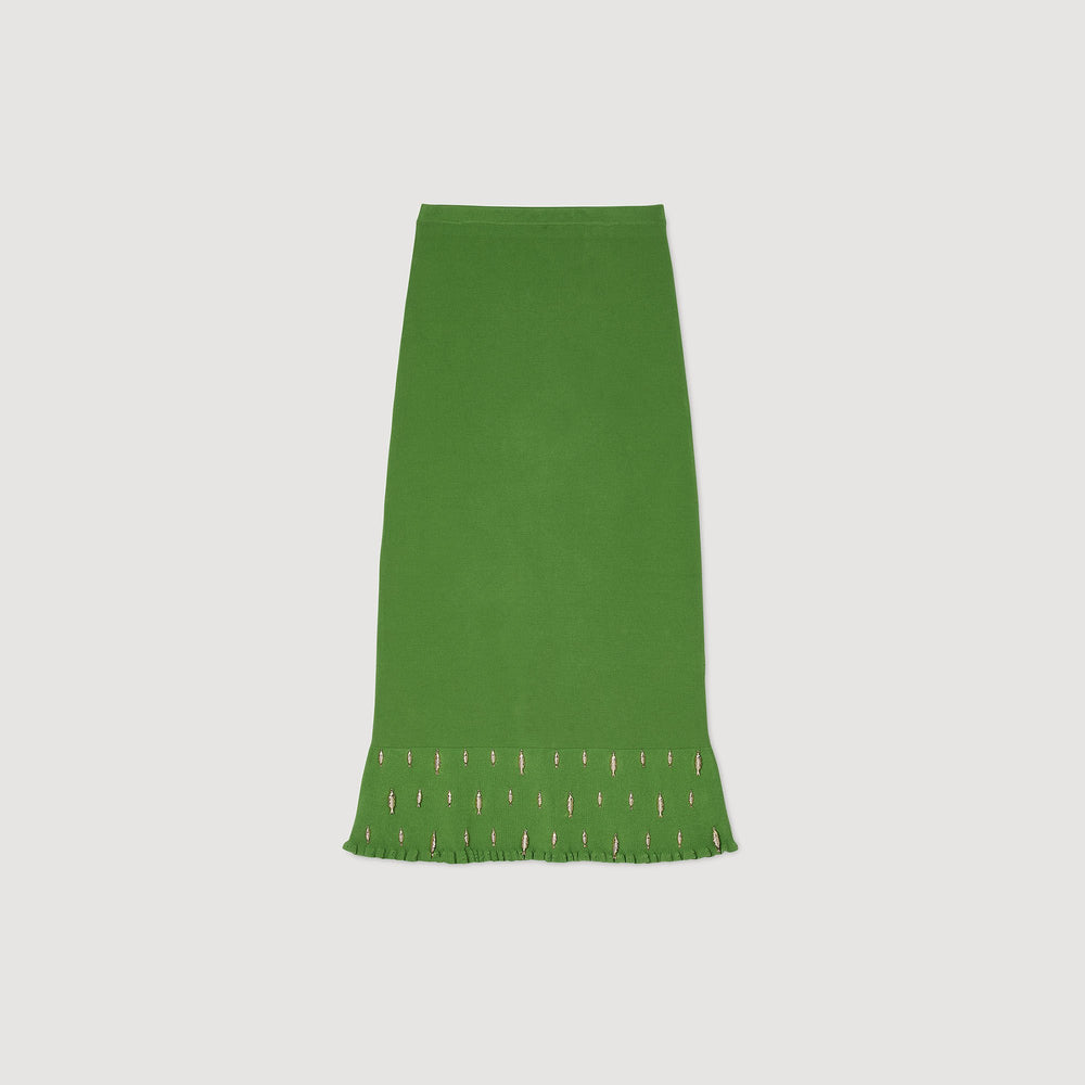 Maxi knit skirt with charms Green Sandro Women