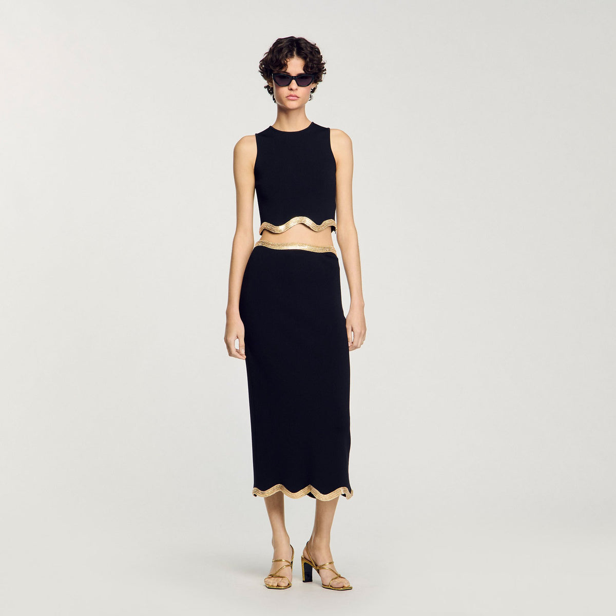 Maxi knitted skirt with chain detail Black Sandro Women