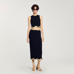 Maxi knitted skirt with chain detail Black Sandro Women