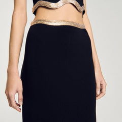 Maxi knitted skirt with chain detail Black Sandro Women