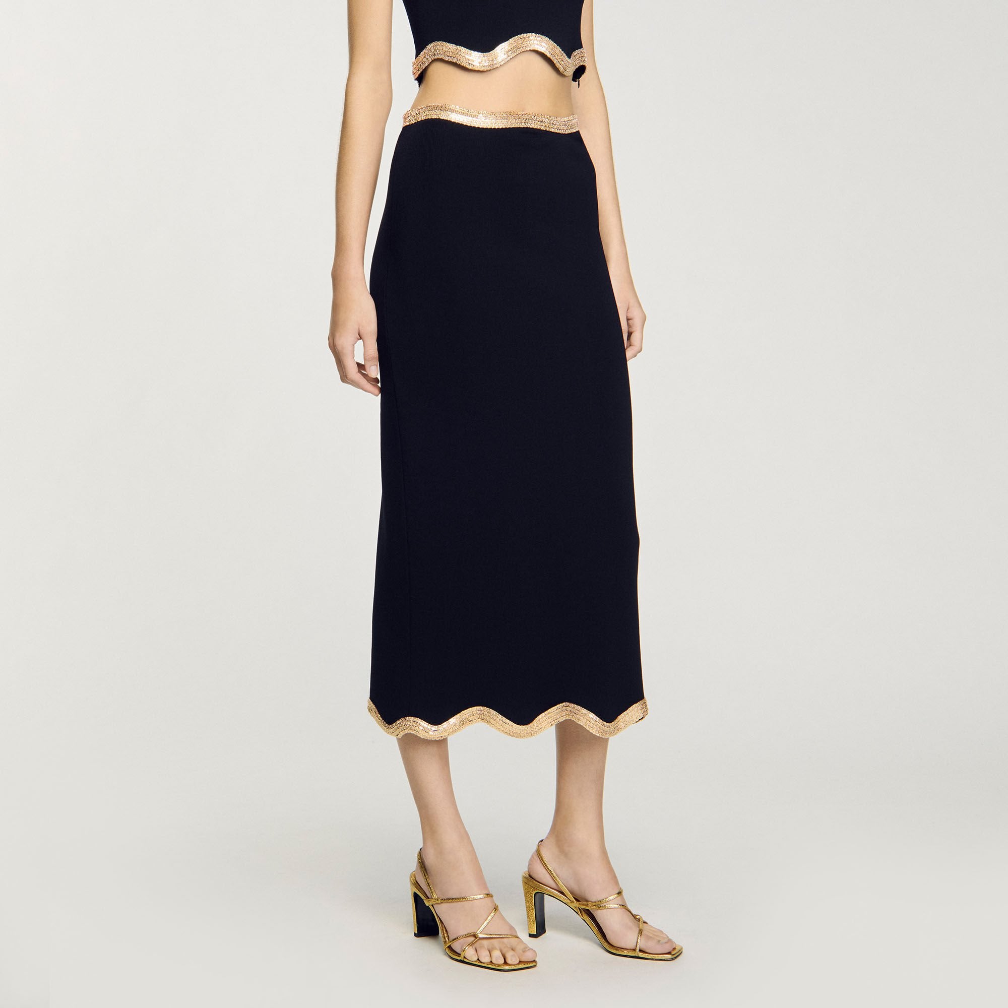 Maxi knitted skirt with chain detail Black Sandro Women