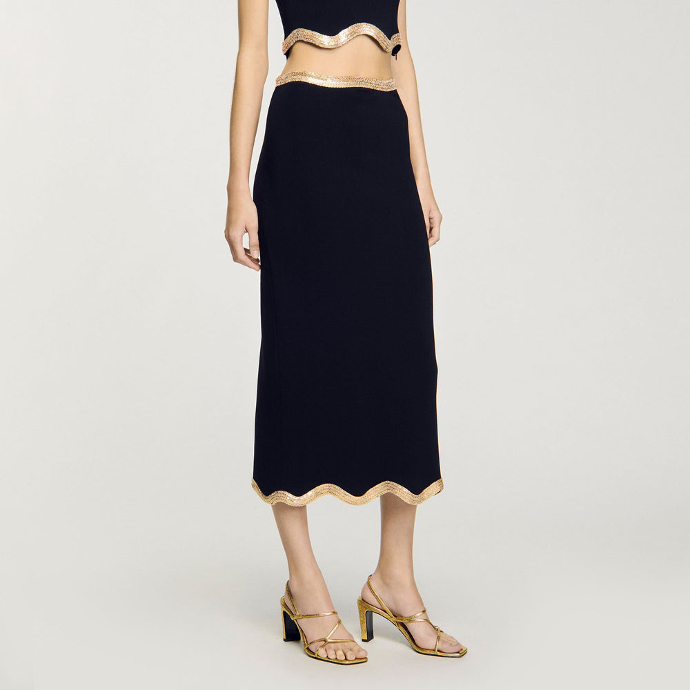 Maxi knitted skirt with chain detail Black Sandro Women