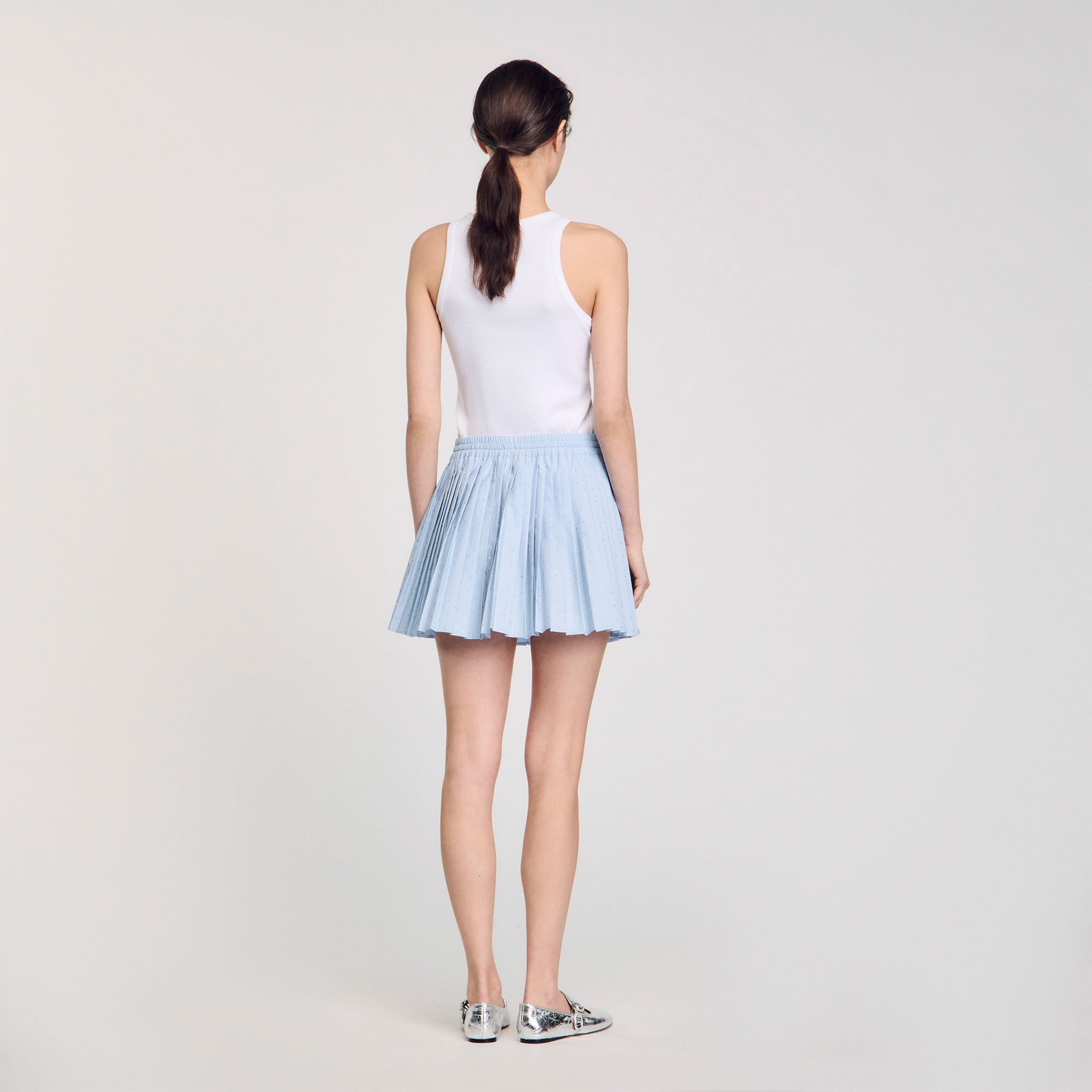 Mini pleated rhinestone skirt Sky Blue Sandro Women