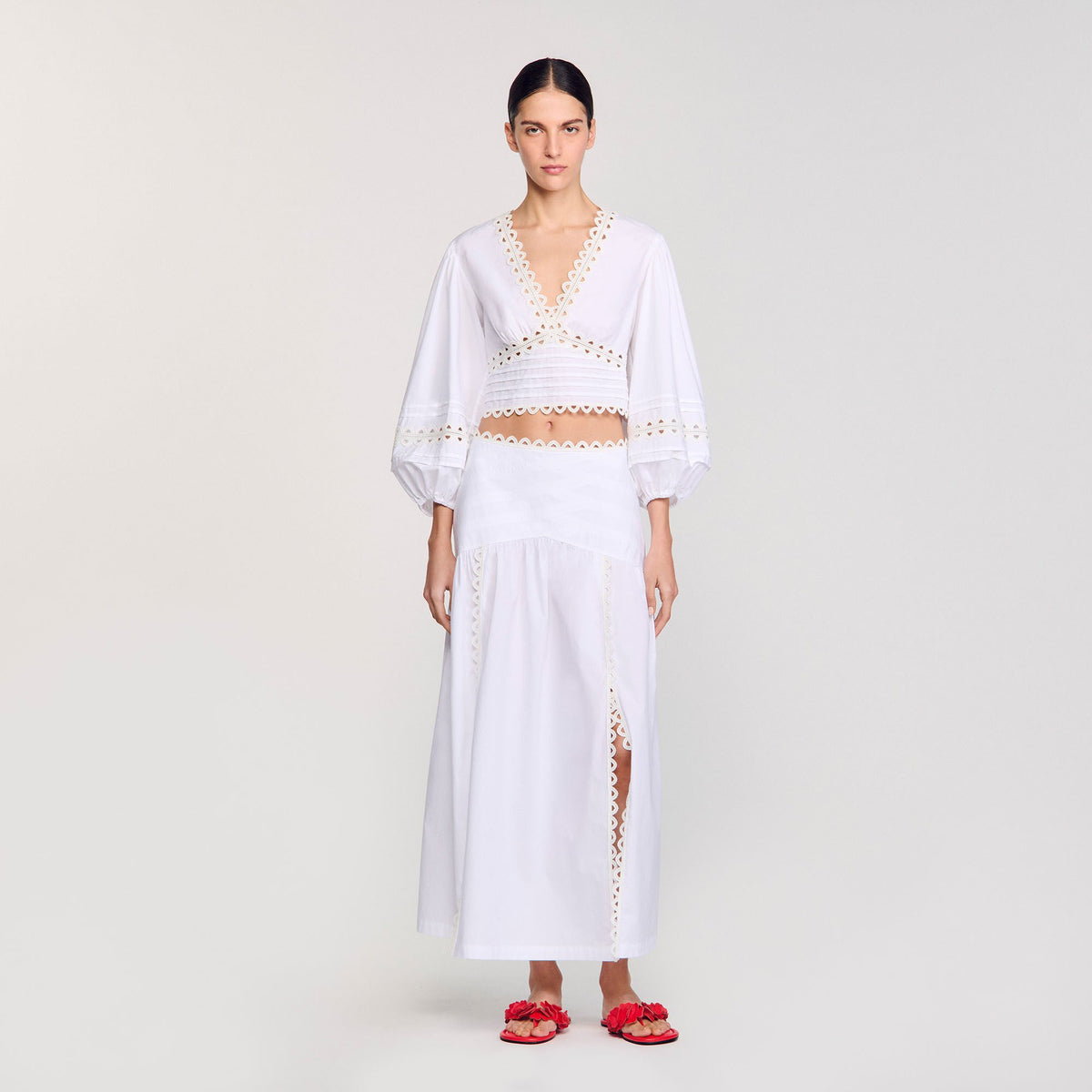 Maxi poplin skirt White Sandro Women