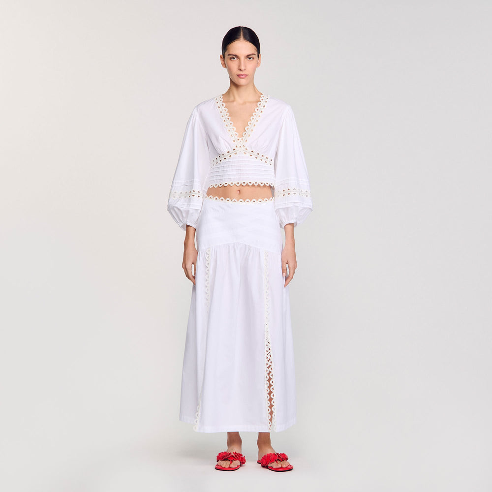 Maxi poplin skirt White Sandro Women