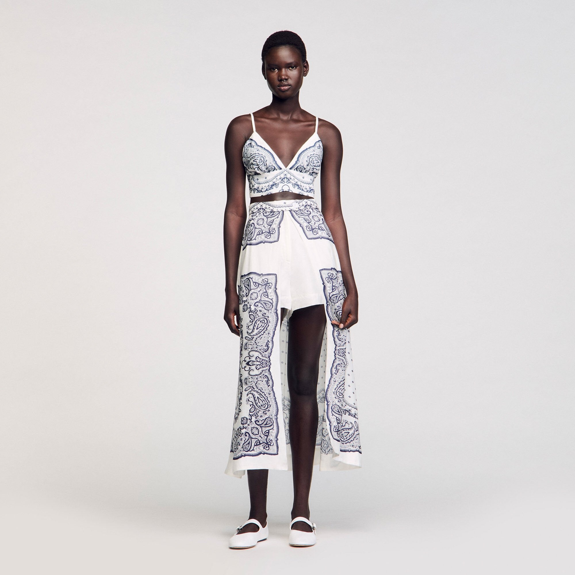 Bandana-motif skirt shorts White / Blue Sandro Women