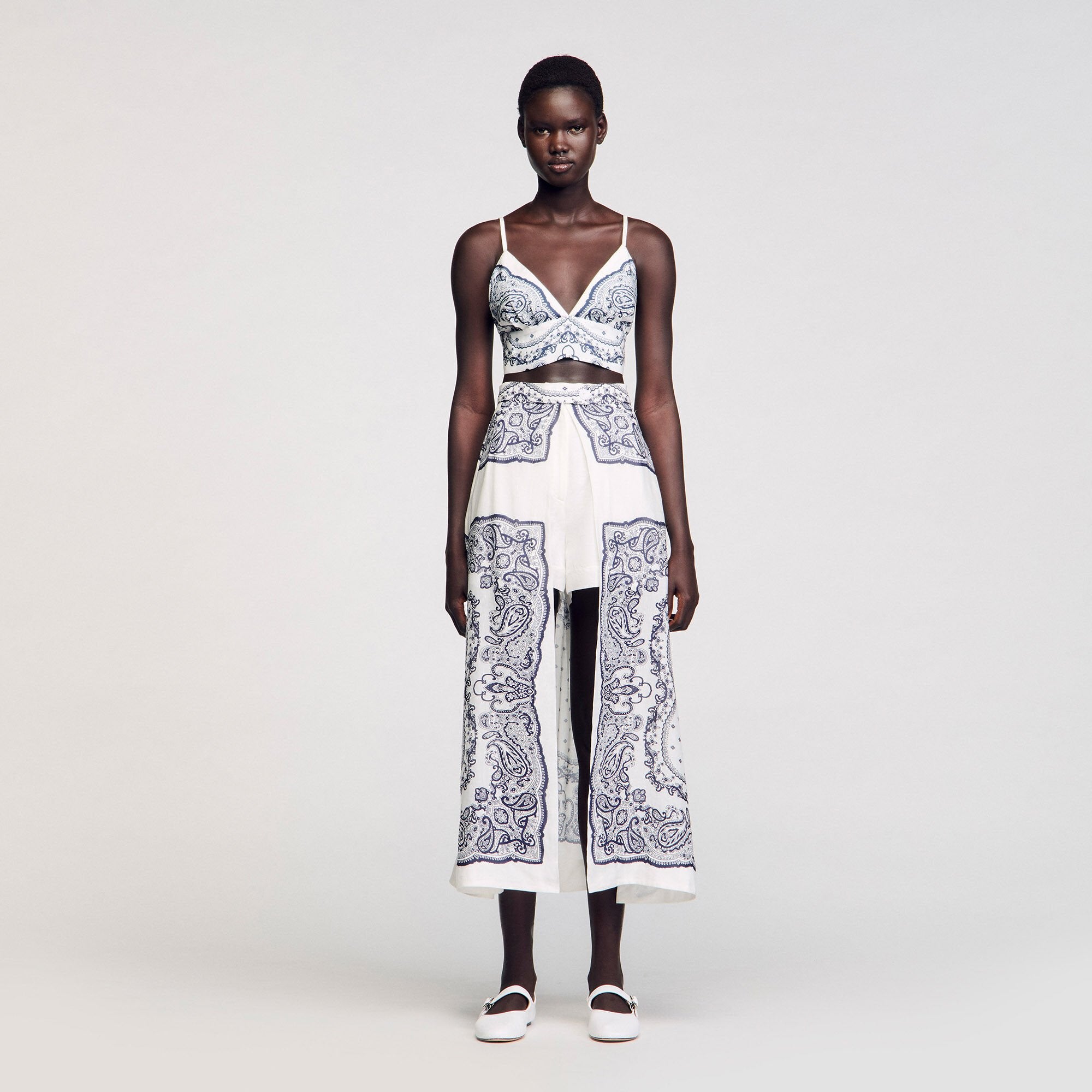 Bandana-motif skirt shorts White / Blue Sandro Women