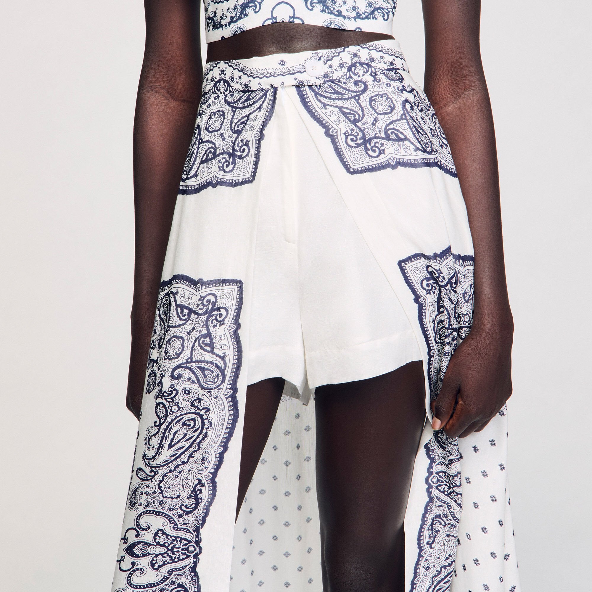 Bandana-motif skirt shorts White / Blue Sandro Women