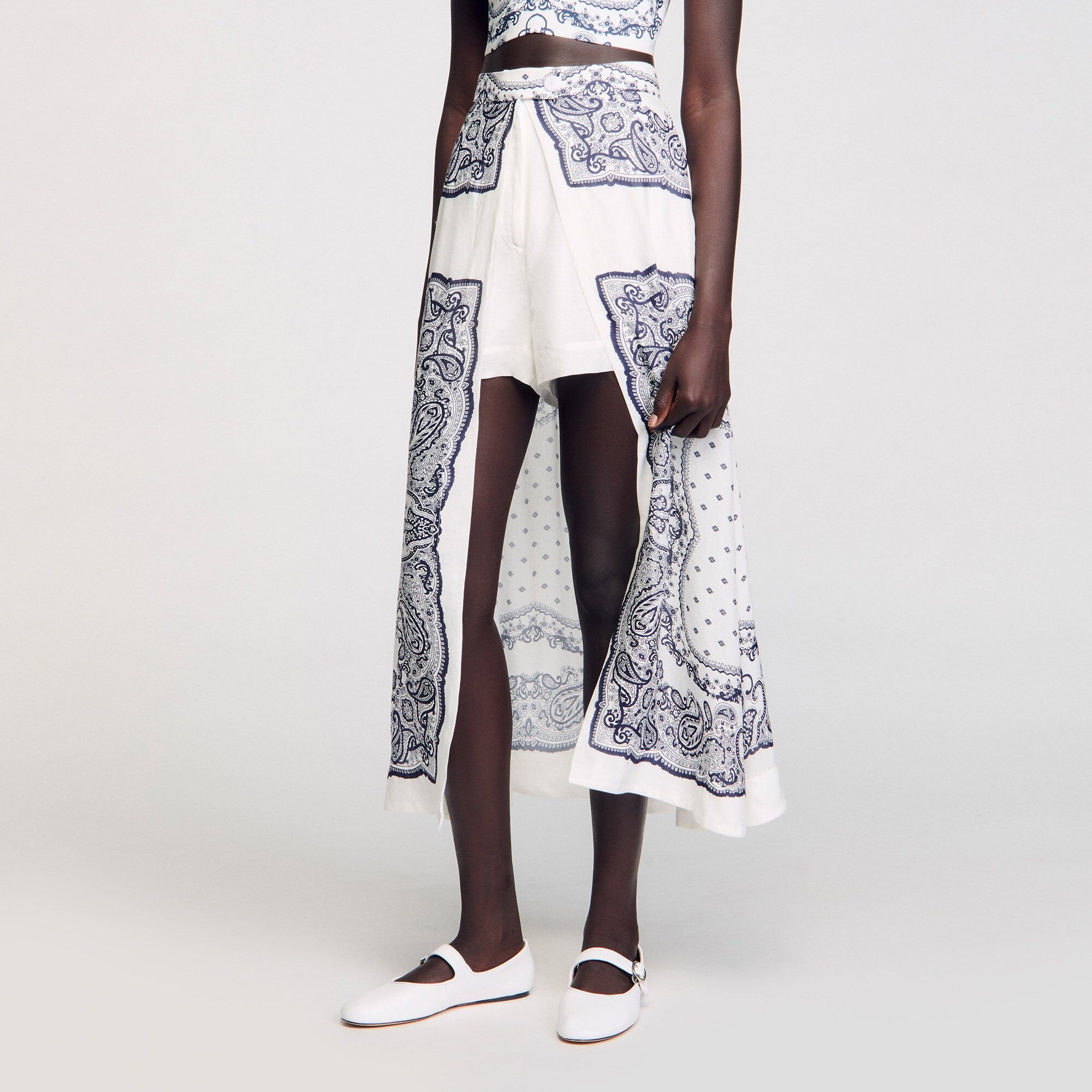 Bandana-motif skirt shorts White / Blue Sandro Women