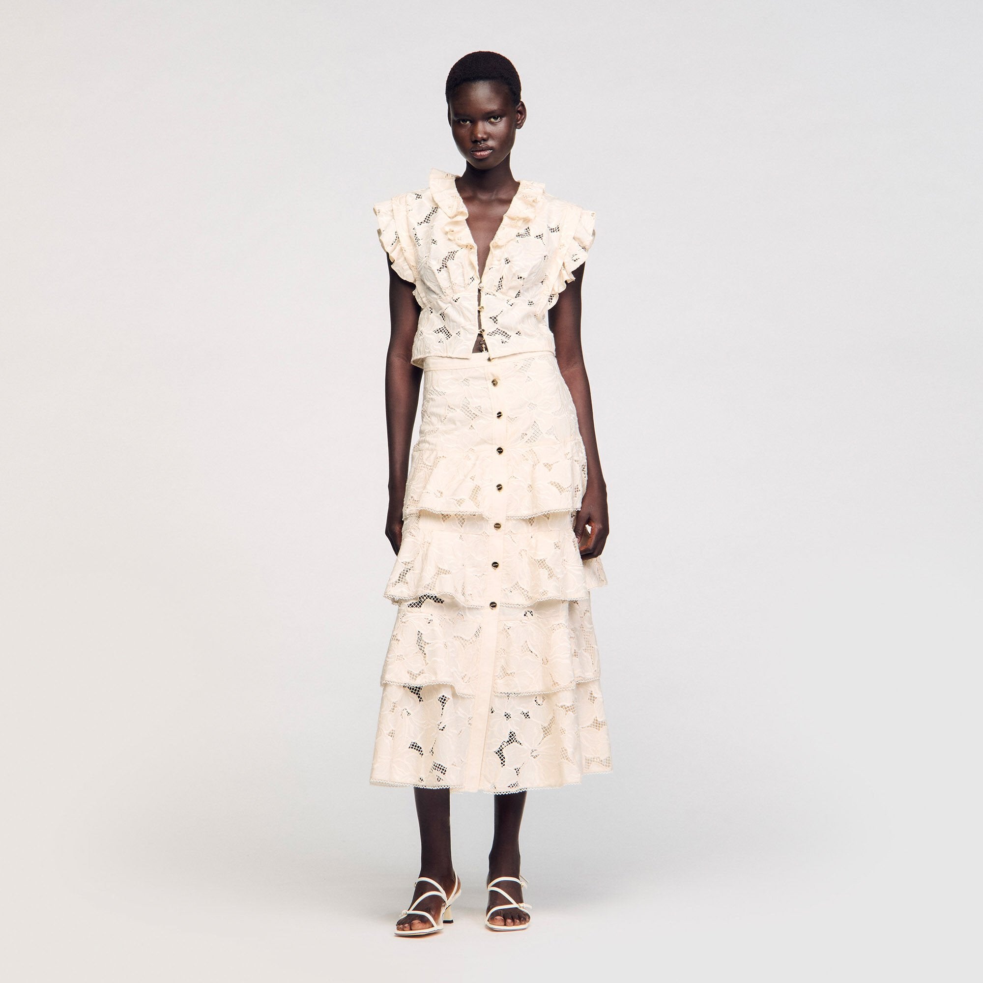 Maxi frilled skirt Ecru Sandro Women