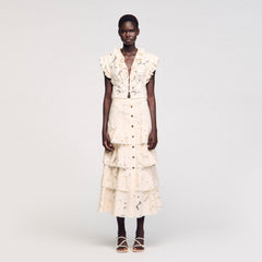 Maxi frilled skirt Ecru Sandro Women
