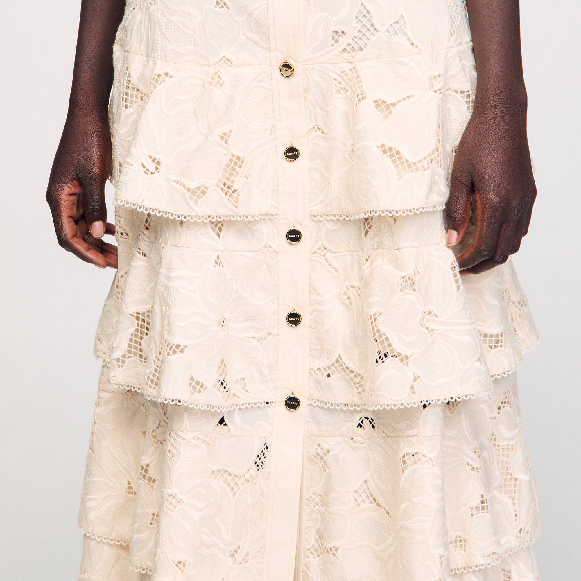 Maxi frilled skirt Ecru Sandro Women