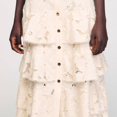 Maxi frilled skirt Ecru Sandro Women