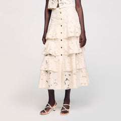 Maxi frilled skirt Ecru Sandro Women