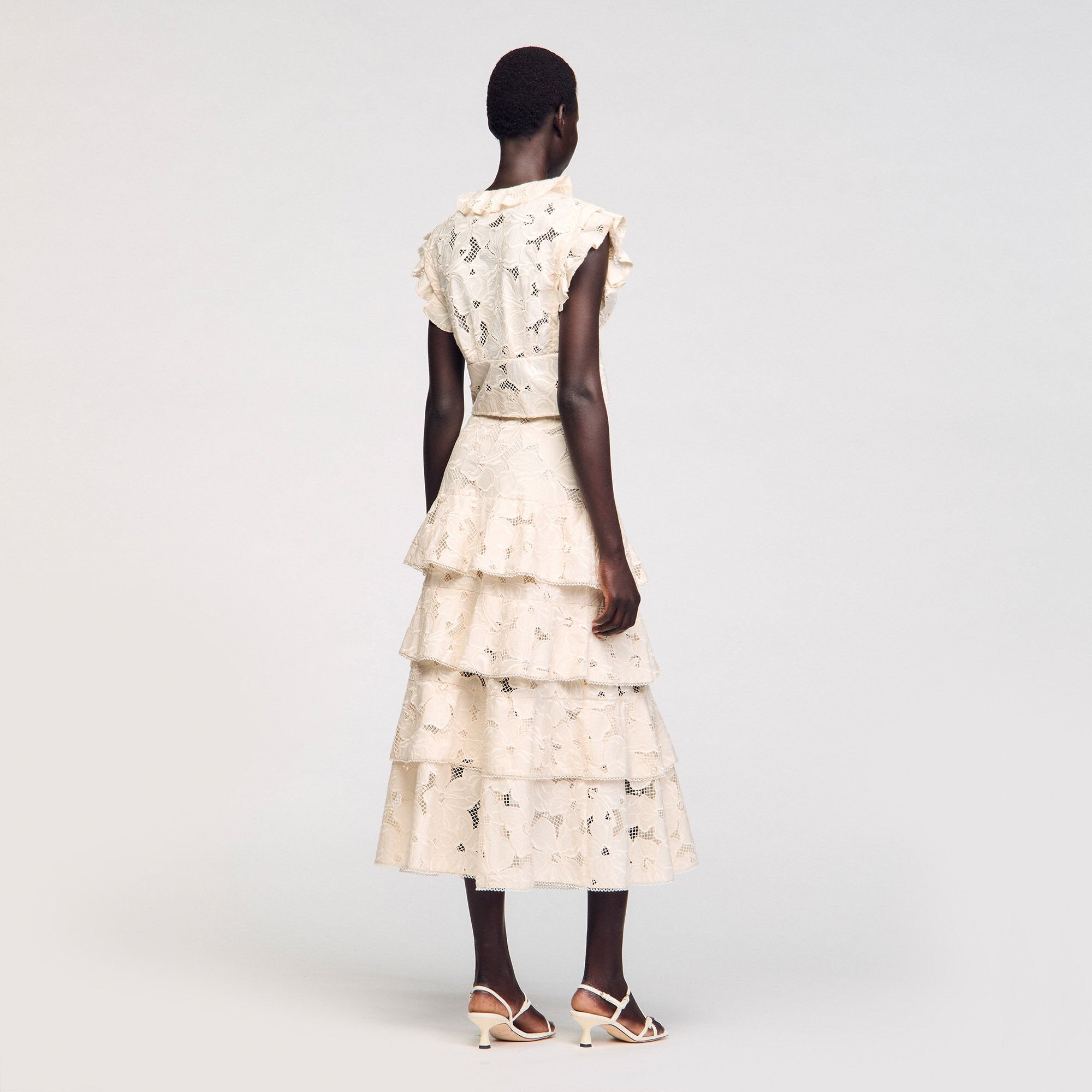 Maxi frilled skirt Ecru Sandro Women