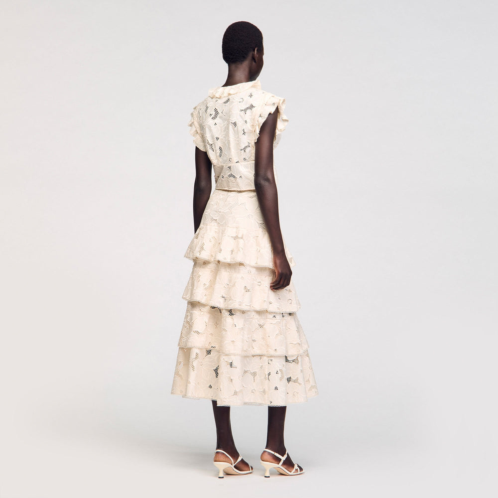 Maxi frilled skirt Ecru Sandro Women