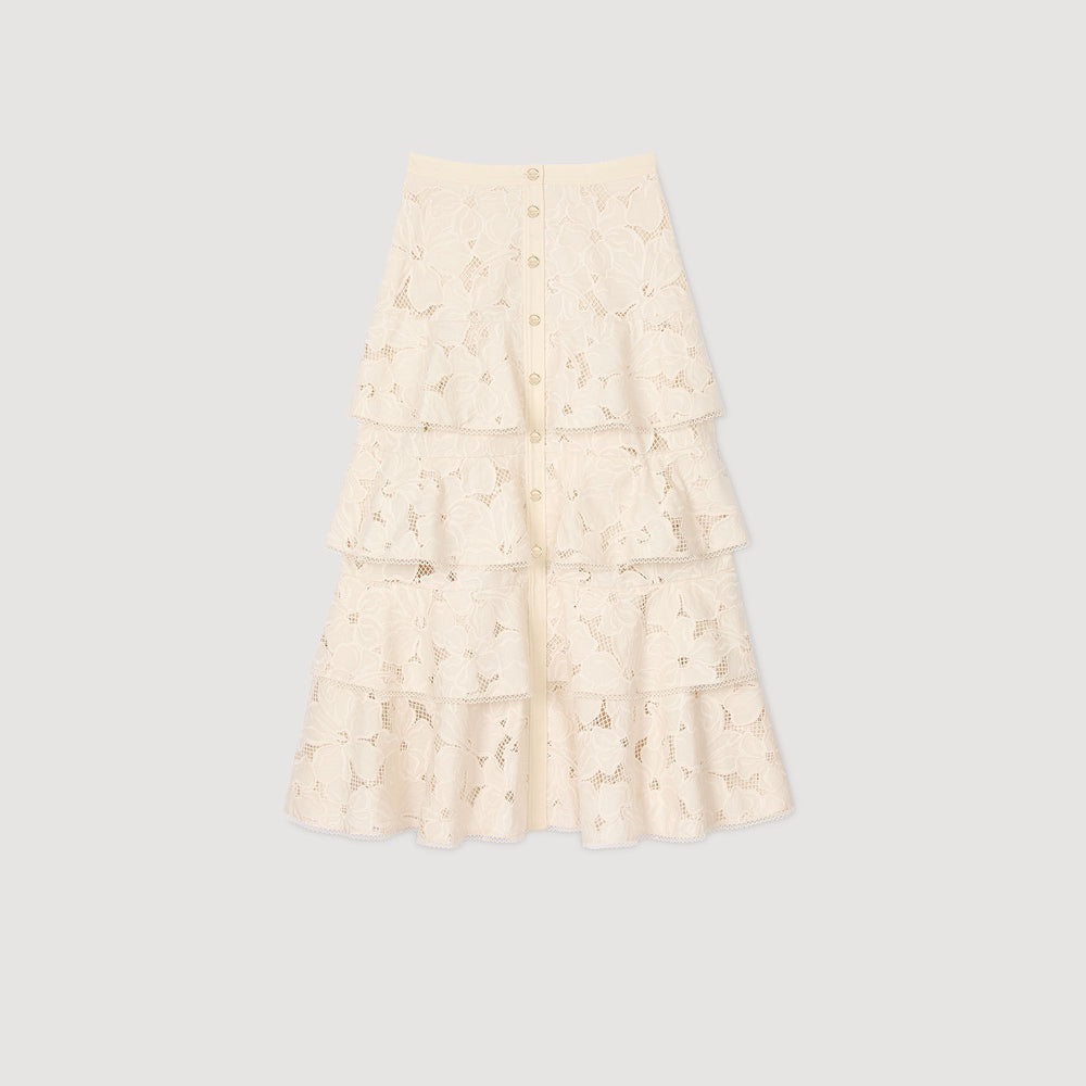 Maxi frilled skirt Ecru Sandro Women