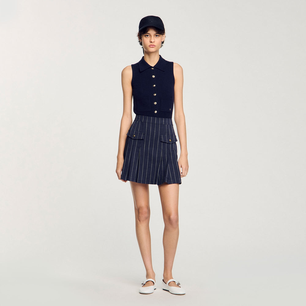 Mini striped pleated skirt Navy / Ecru Sandro Women