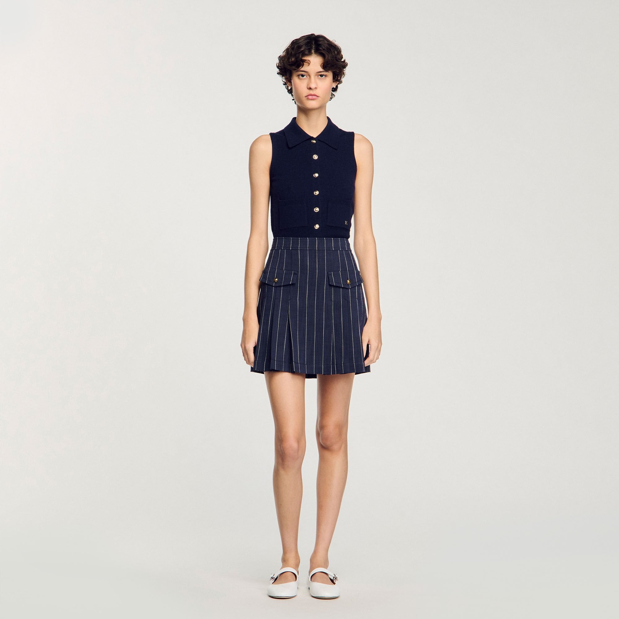 Mini striped pleated skirt Navy / Ecru Sandro Women