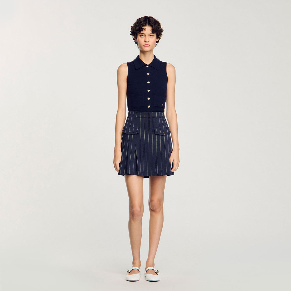 Mini striped pleated skirt Navy / Ecru Sandro Women