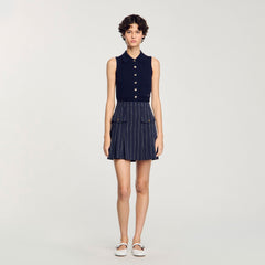 Mini striped pleated skirt Navy / Ecru Sandro Women