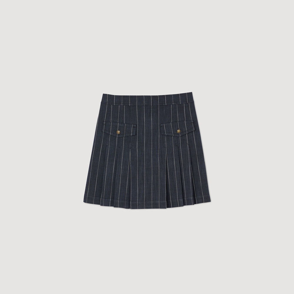 Mini striped pleated skirt Navy / Ecru Sandro Women
