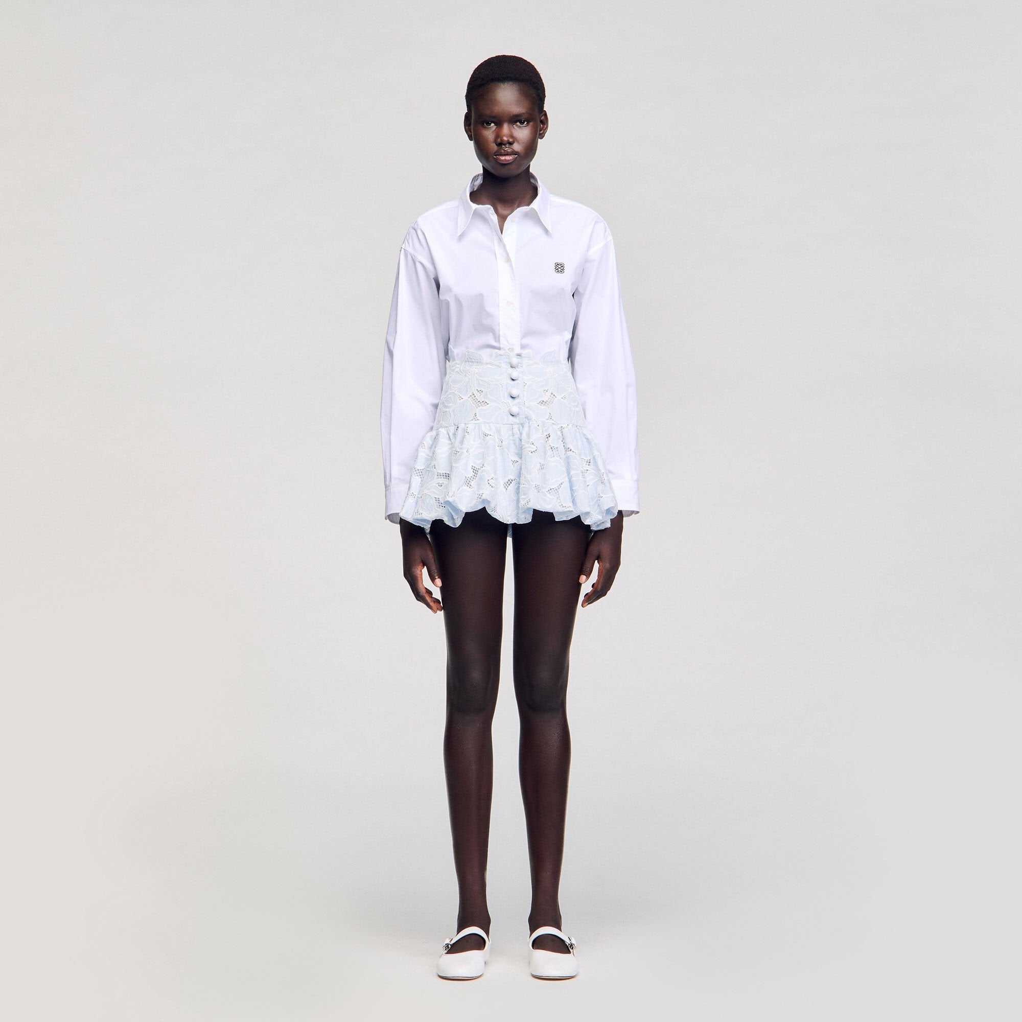 Mini guipure skirt Sky Blue Sandro Women