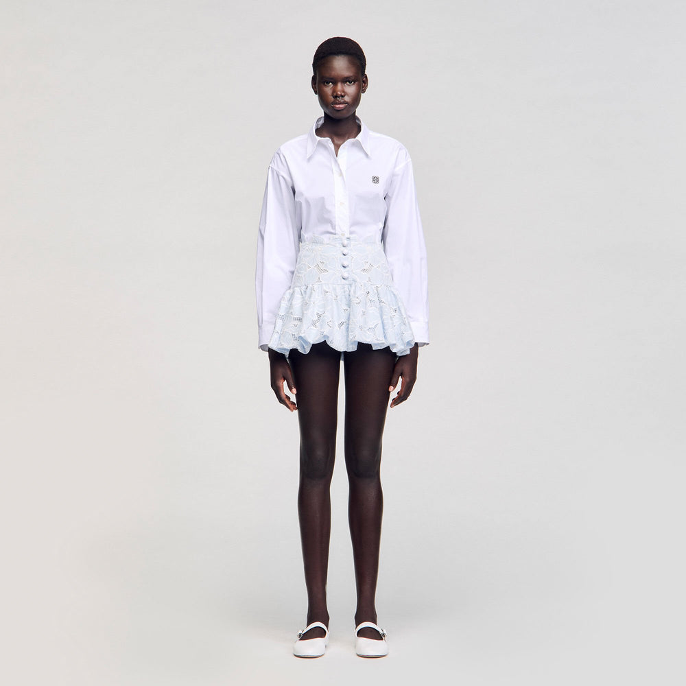 Mini guipure skirt Sky Blue Sandro Women