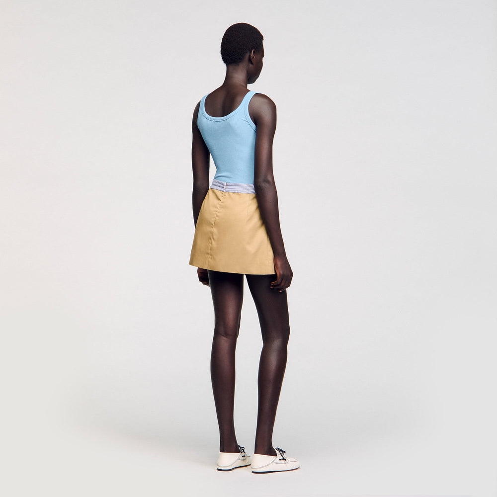 Mini dual-material skirt Beige Sandro Women