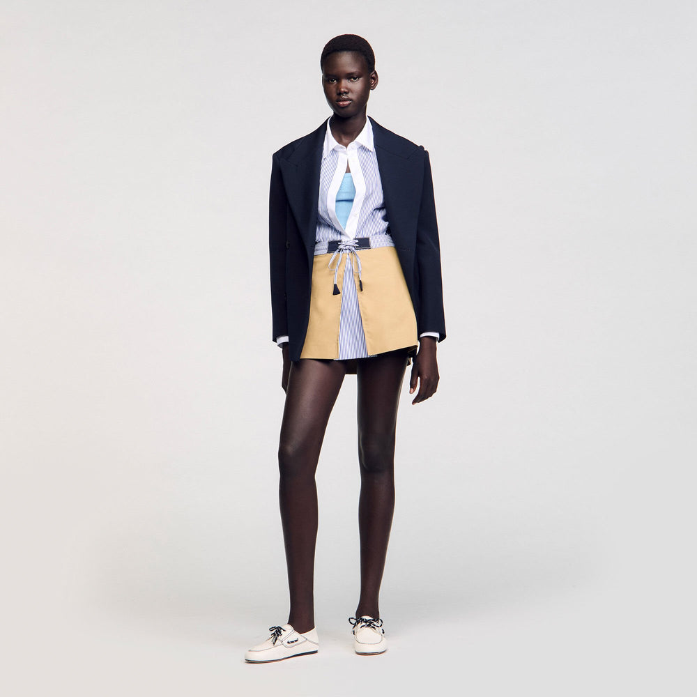 Mini dual-material skirt Beige Sandro Women