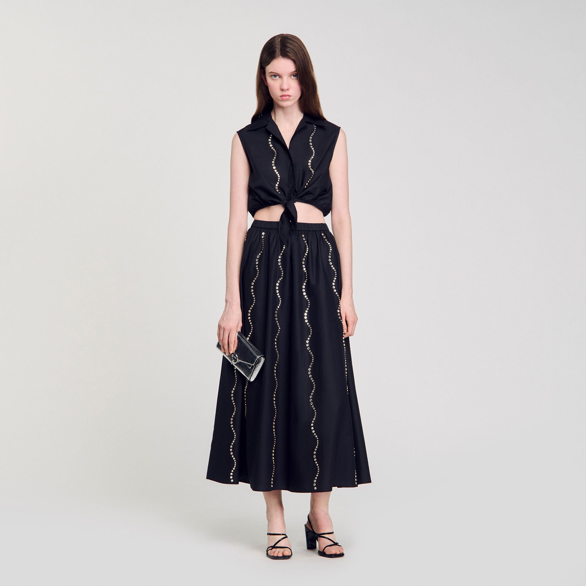 Maxi rhinestone skirt Black Sandro Women