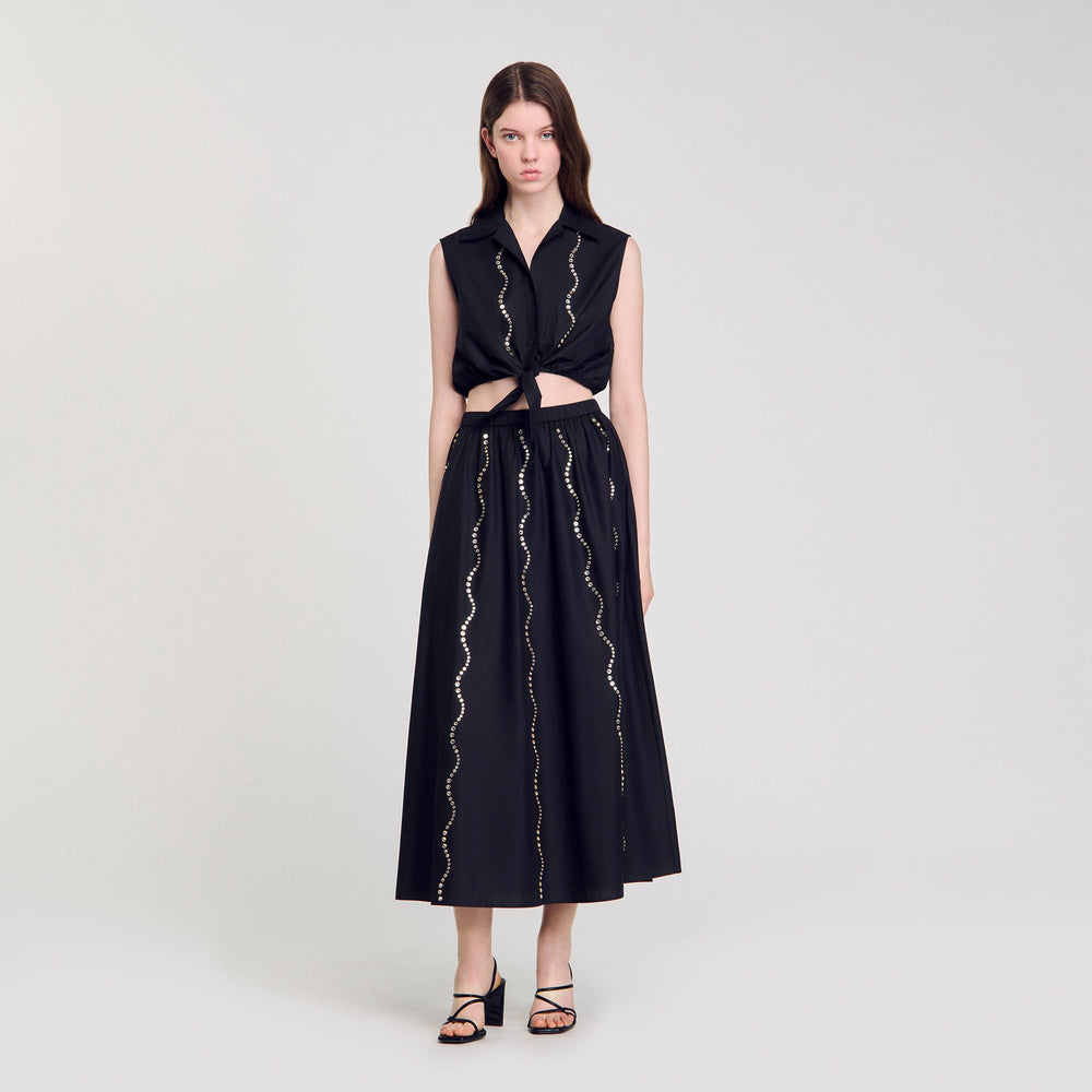 Maxi rhinestone skirt Black Sandro Women
