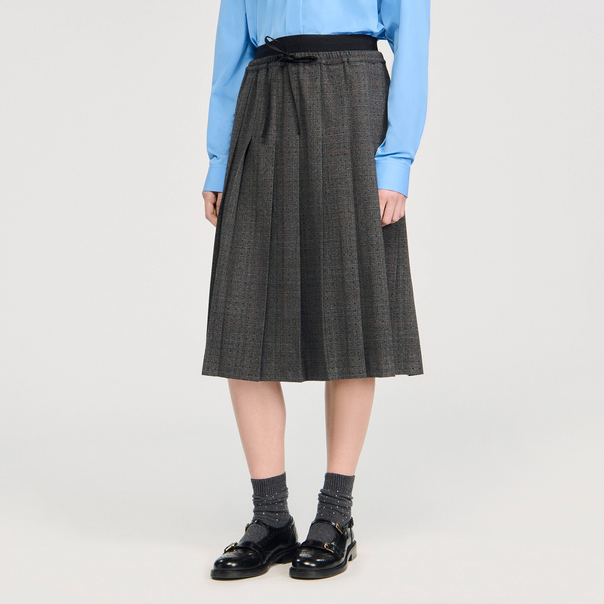 Midi pleated rhinestone skirt Grey / Brown Sandro Women